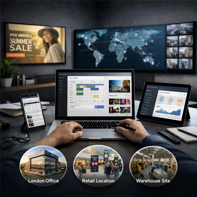 Remote scheduling, playlists, multi-site control